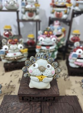 小狮子景德镇纯手捏陶瓷摆件手工线香插复古创意可爱丑萌吉祥狮