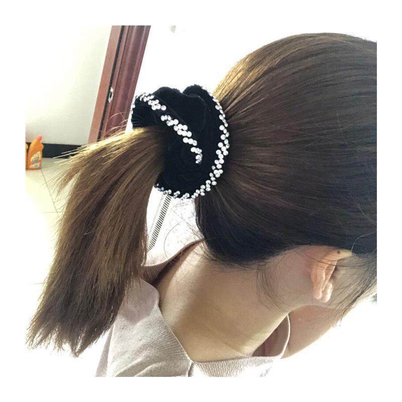 送小礼物黑色职业带钻绒布发圈员工盘发大号头花简约扎马尾发,淘宝优惠券,粉丝福利购,淘宝优惠卷