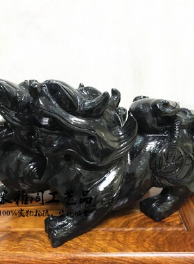 黑曜石貔貅摆件一对玉石雕刻客厅玄关动J物家居饰品办公室开业送