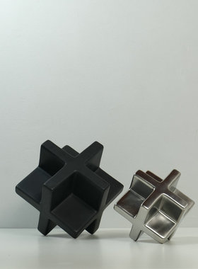 哑光金色银色几何十字方块陶y瓷轻奢摆件酒柜小装饰品摆设样板房