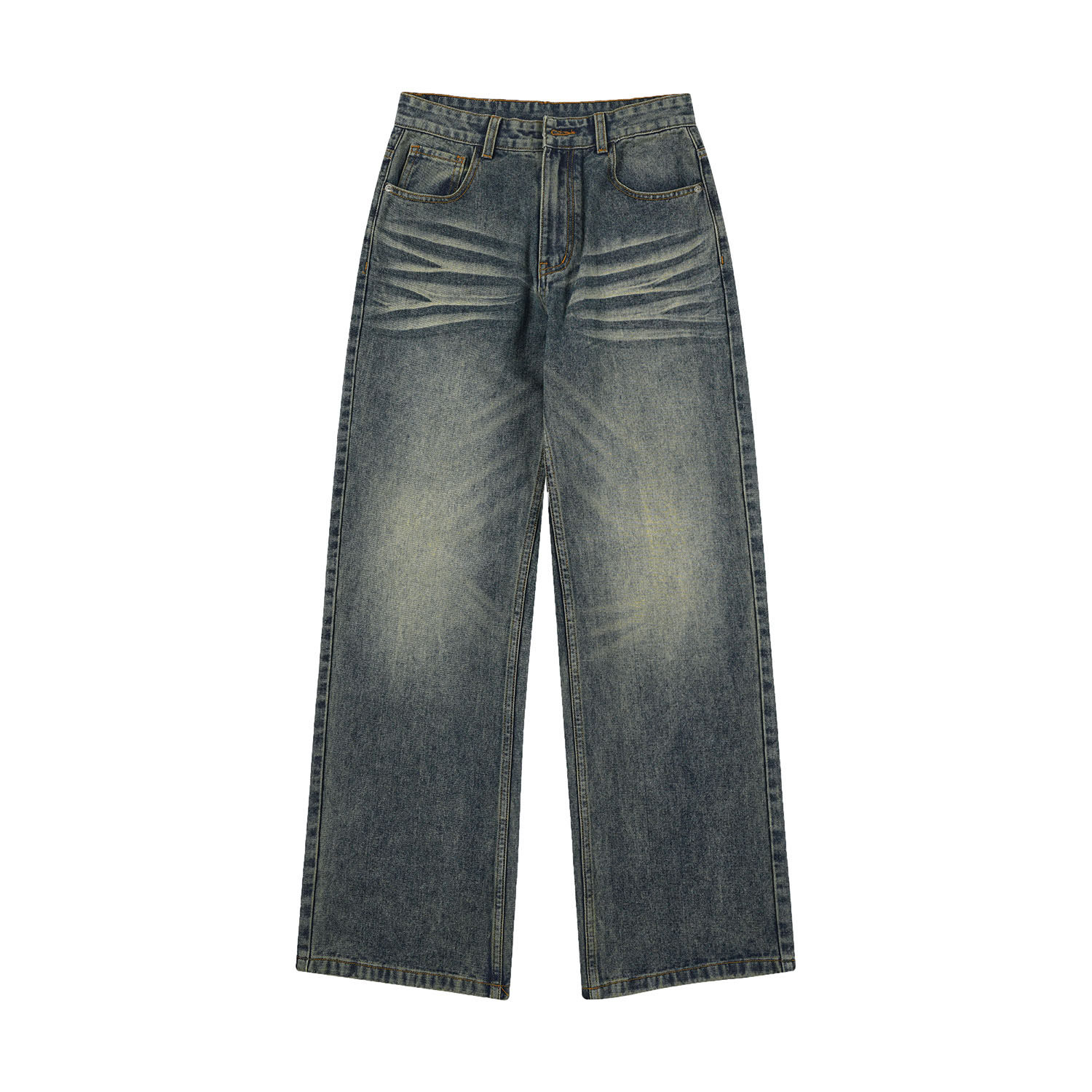 98SQUID 美式怀旧vintage水洗猫须牛仔裤男女宽松阔腿休闲长裤潮 - 图3