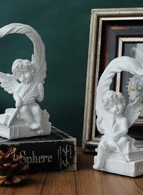 欧式复古树叶天使装饰品人物雕塑办公室家居玄关摆设雕像小摆件