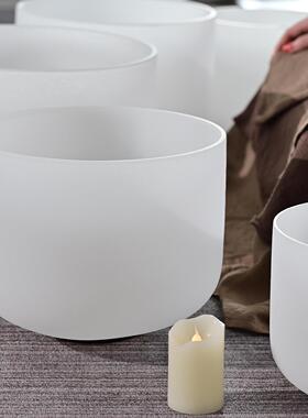 乳白色水晶钵专业水晶颂钵套装瑜伽静心冥想减压音疗/厂家直销