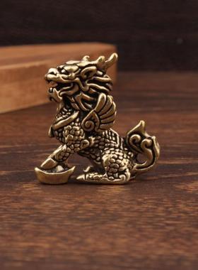 黄铜摆件金属工艺品创意摆件麒麟风生水起小摆件中式复古摆件铜器