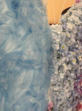 蓝色巨型网红蝴蝶网纱花艺蝴蝶酒店宴会包间气球派对场景布置摆件