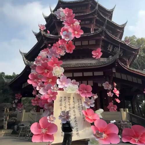 超大户外防水手工花梅花瀑布景区打卡拍照开业美陈布置装饰花墙 - 图1