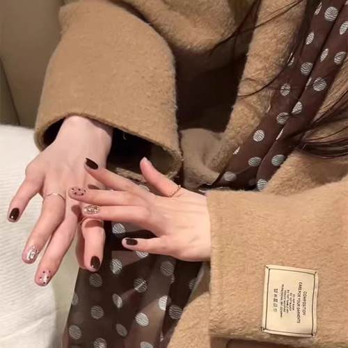 棕色韩版复古波点丝巾印花高级脖女气质新款领巾百搭发带长条围巾 - 图2