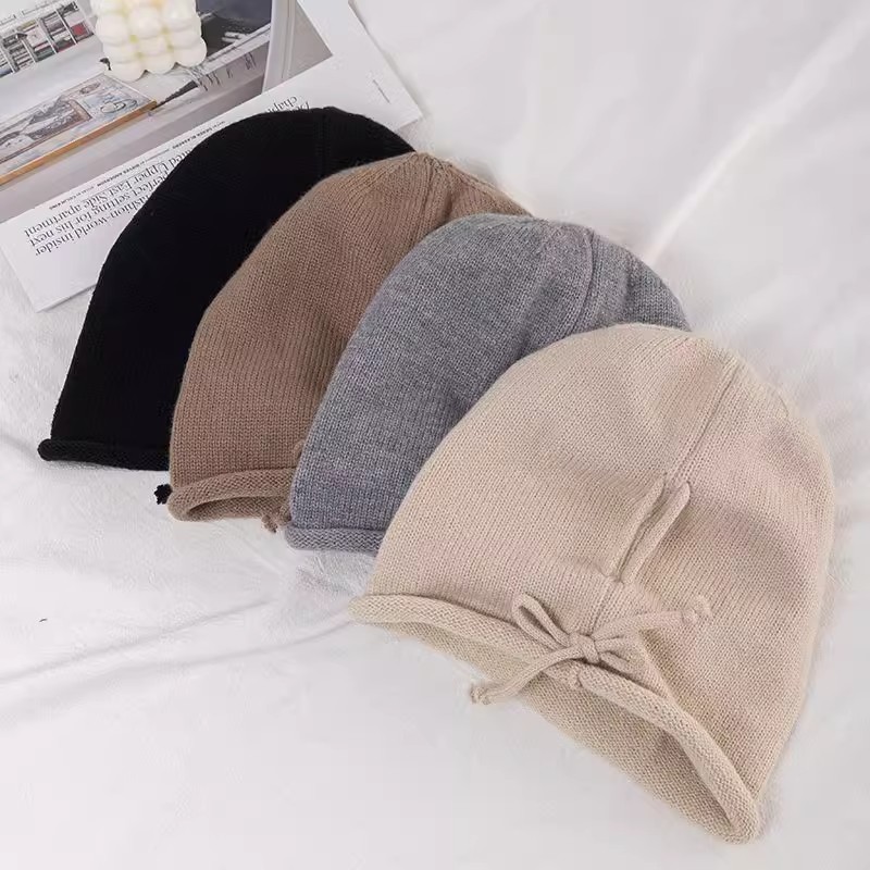 堆堆帽抽绳式针织毛线帽子女秋冬季大头围百搭包头冷帽网红显脸小 - 图3