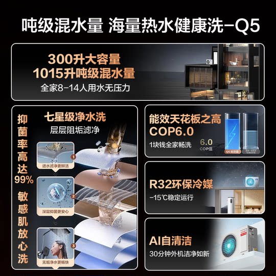 Haier air energy water heater 300 liters for household large capacity 200L variable frequency super first-class energy efficiency self-built villa