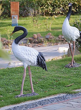 喷泉流水假山装饰品丹顶鹤仙鹤z白鹭摆件动物鸟类模型花园庭院工