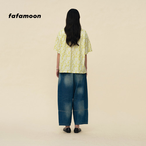 【2026春季新品】fafamoon设计师品牌 居家印花上衣四分袖衬衫 - 图2