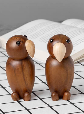 实木北欧鹦鹉木偶木偶摆件