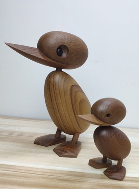 胡桃木摆件北欧风格小鸭子木偶