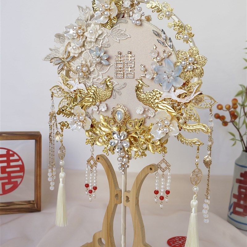 新娘结婚团扇双面双色中式婚v礼秀禾服高级重工手工diy材料包喜扇,淘宝优惠券,粉丝福利购,淘宝优惠卷