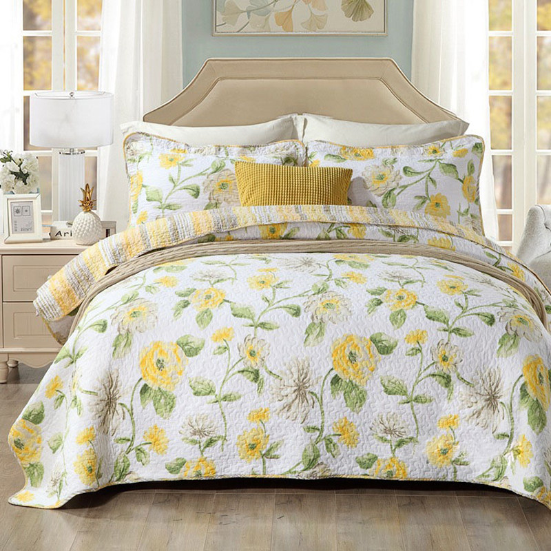 美式田园纯棉绗缝被欧式双人床盖三件套全棉水洗空调W被夹棉厚床,淘宝优惠券,粉丝福利购,淘宝优惠卷