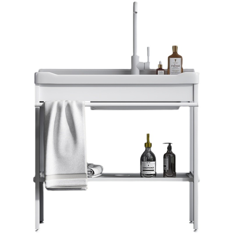 阳台洗手盆带搓板落地式不锈钢支架洗衣池一体台盆陶瓷洗衣槽水池 - 图3