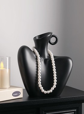 贝汉美陶瓷艺术锁骨花瓶摆件客厅插花小众设计感电视酒柜玄关装饰