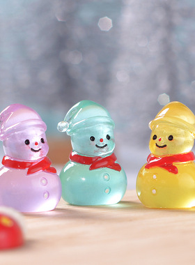 圣诞节可爱夜光小雪人微景观雪景小摆件发光雪人桌面装饰配件