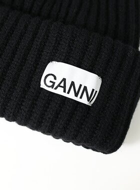 日本直邮Ganni 女士 Structured Rib Beanie 针织帽 A4429 羊毛混