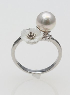 7mm 珍珠指环 Akoya Pearl 均码 9 号、10 号、11 号 银色 宇和岛