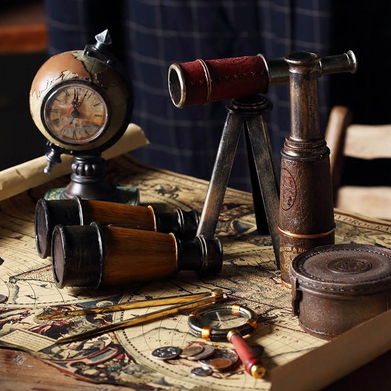 美式复古怀旧创意装饰品客厅w样板房酒柜橱窗搁板陈列摆件望远镜,淘宝优惠券,粉丝福利购,淘宝优惠卷