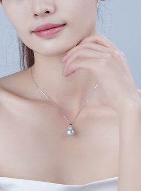 爱迪生珍珠吊坠18K金蓝灰色淡水珍珠项链颈饰珠宝生日礼物
