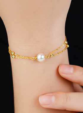 akoya珍珠手链18K金高亮海水珍珠手串女珠宝首饰高级百搭送女友