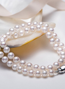 正圆珍珠项链妈妈款淡水无核白色串珠礼物时尚气质亲节送妈妈