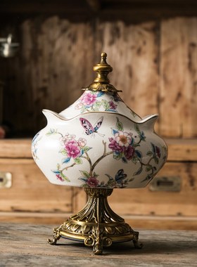 美式复古陶瓷将军储o物罐大高档摆件欧式首饰盒收纳法式琉璃糖果