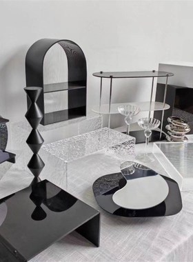 黑色透明亚克力甜品台架子摆台y摆件茶歇甜品台架子置物架摆台摆