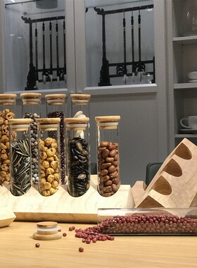咖啡豆试管展示架k 厨房豆类储存架 实木创意六孔密封罐陈列架