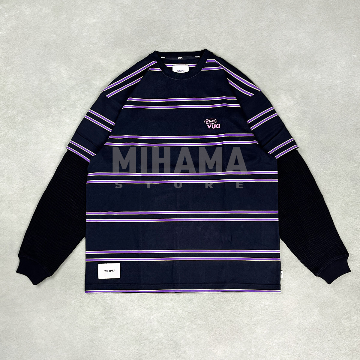 现货 WTAPS SLDR 02 / LS / COTTON 假两件条纹休闲长袖T恤 25AW - 图1