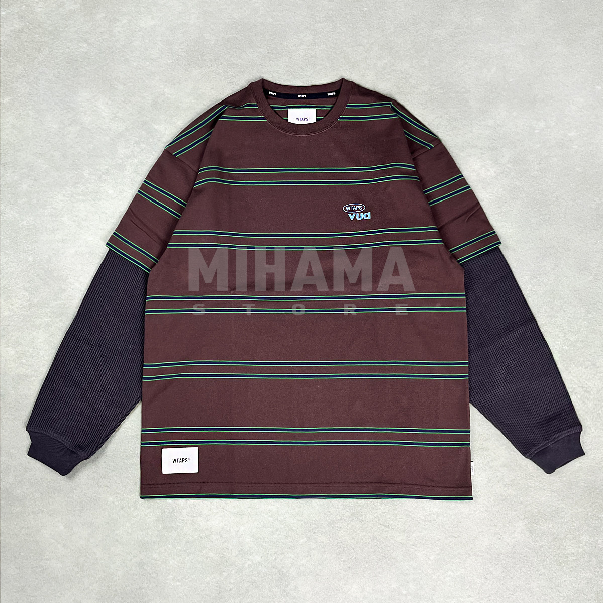 现货 WTAPS SLDR 02 / LS / COTTON 假两件条纹休闲长袖T恤 25AW - 图0