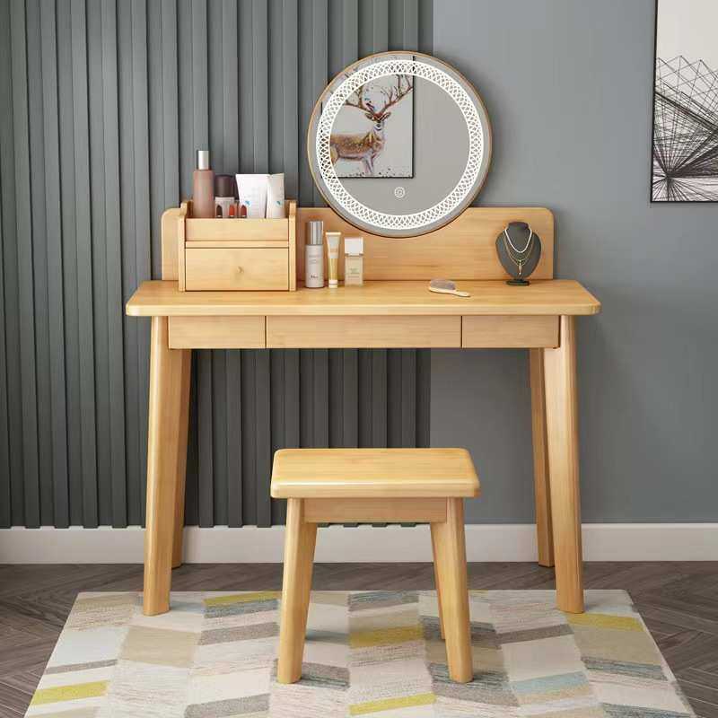 全实木梳妆台妆镜可调节三色光小户型出租屋民宿卧室1m简易梳妆桌,淘宝优惠券,粉丝福利购,淘宝优惠卷