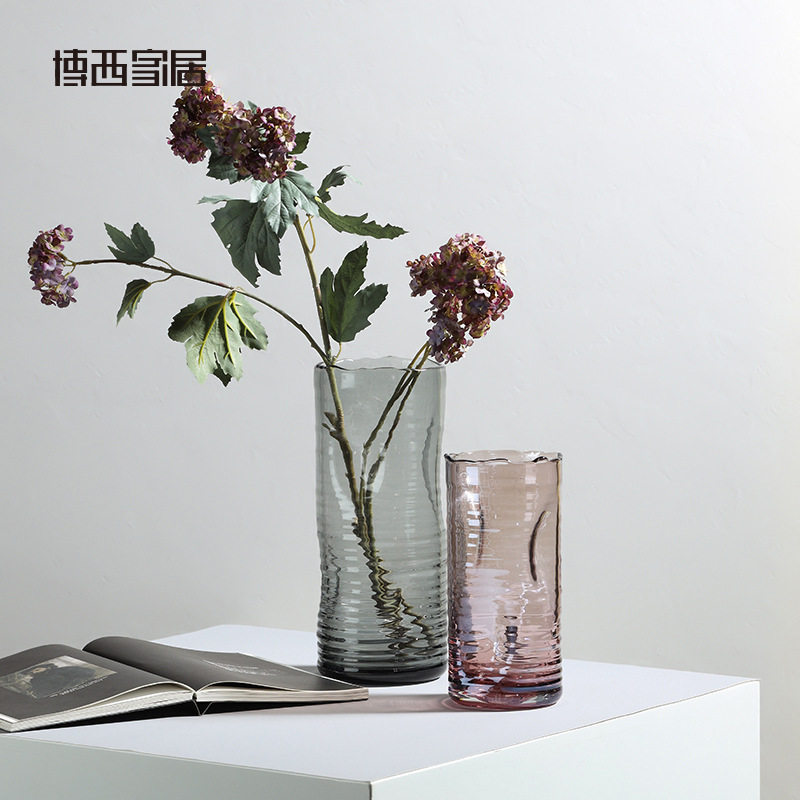 博西家居 玻璃花瓶现代简约圆柱扭转花器 设计师家居软装饰品摆件,淘宝优惠券,粉丝福利购,淘宝优惠卷