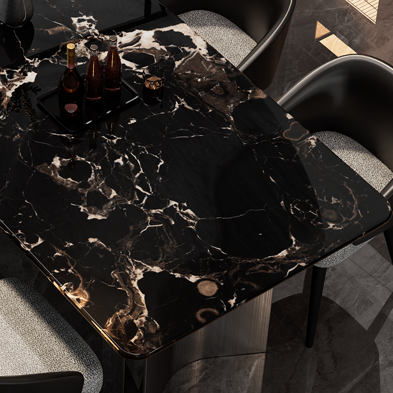 黑玫瑰轻奢石纹天然大理石餐桌椅组合2026新款长方形家用吃饭桌子,淘宝优惠券,粉丝福利购,淘宝优惠卷