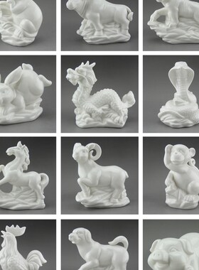 陶瓷十二12生h肖摆件鼠牛虎兔龙蛇马羊猴鸡狗猪全套白瓷器风水德