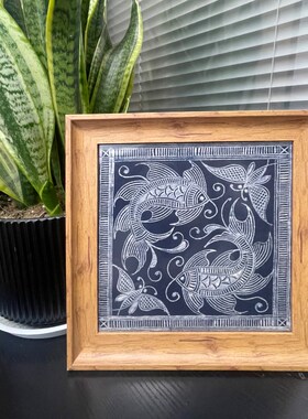 贵州蜡染装饰画框凯里非s遗千户苗寨特色工艺品苗族蓝色挂画小礼