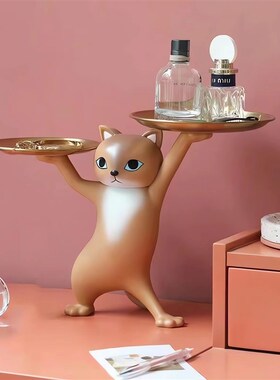 轻奢沙雕妖娆猫摆件 客厅家具装饰玄关钥匙R收纳桌面托盘礼物