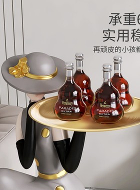 轻奢艺术人物大型落地摆件托盘客厅玄关电视柜沙T发旁家居软装饰