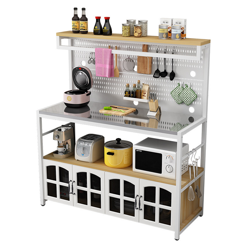 Perforated board kitchen shelf multi-functional multi-layer storage microwave sideboard stainless steel operating table cutting vegetables