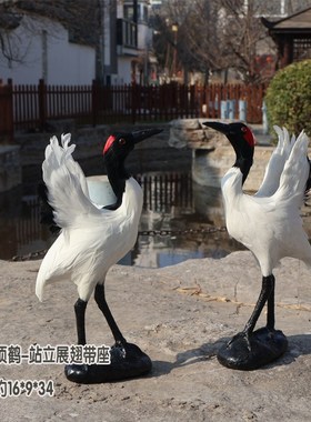 丹顶鹤摆件仿真模型n展翅仙鹤模具白鹤白鹭丹顶鹤模型真羽毛工艺