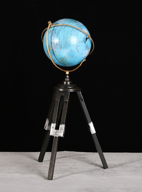 复古创意铁艺地球仪望远镜模型装B饰摆件拍照道具酒吧怀旧装饰品