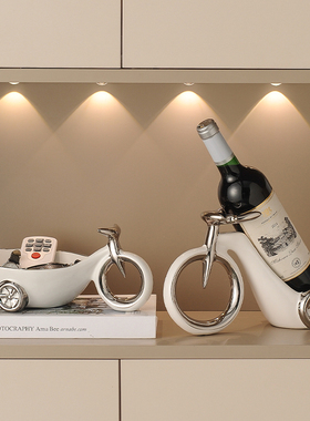 玄关钥匙收纳摆件陶瓷单车客厅入户门口糖S果盘酒柜高级装饰