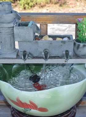 养鱼增氧过滤器陶瓷鱼缸流水生财创E意摆件室内外鱼池循环流水造