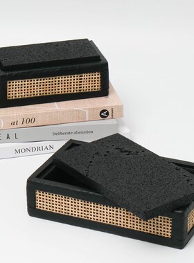 法式中古藤编首饰盒桌面收纳筐托盘样板间别墅民R宿卧室卫生间摆