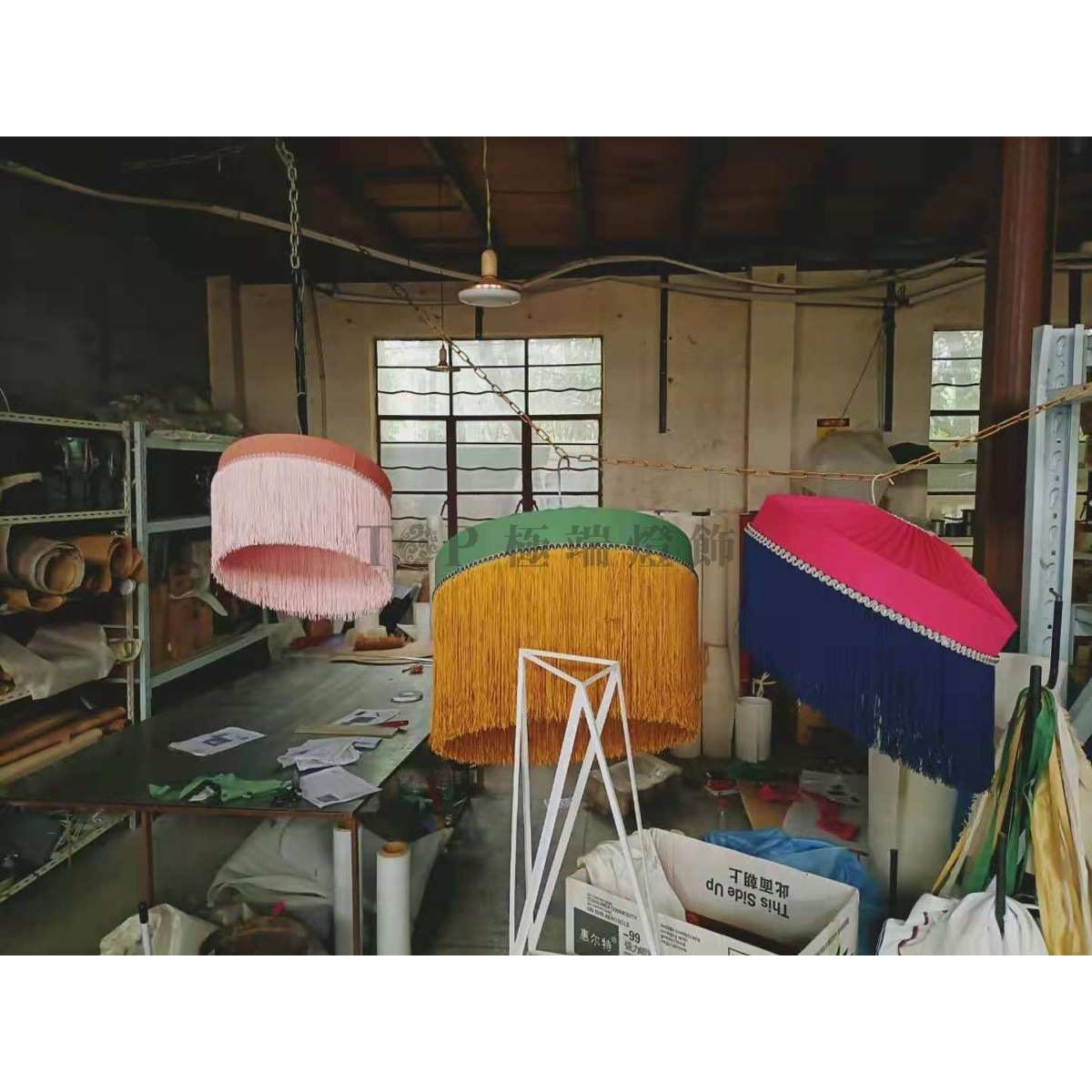 现代艺术餐厅亚麻布艺粉红色流苏吊灯创意中式客厅设计师民宿灯具 - 图3