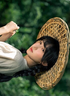 古风茶园镂空竹编采茶斗笠帽子