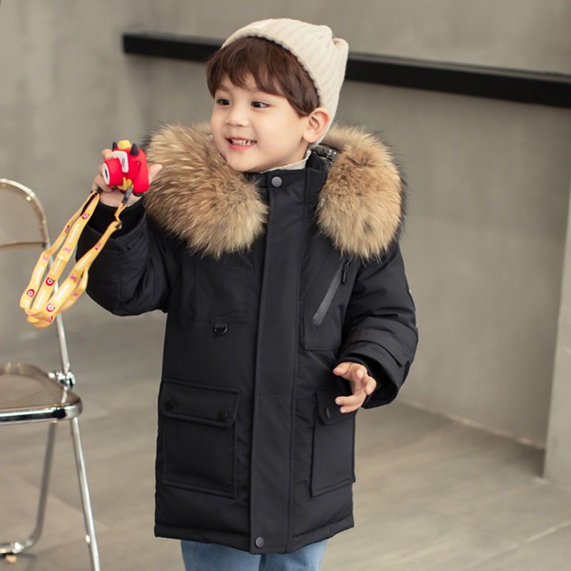 正品亲子男童貉子毛领羽绒服2025新款加厚中小童装白鸭绒宝宝外套 - 图0