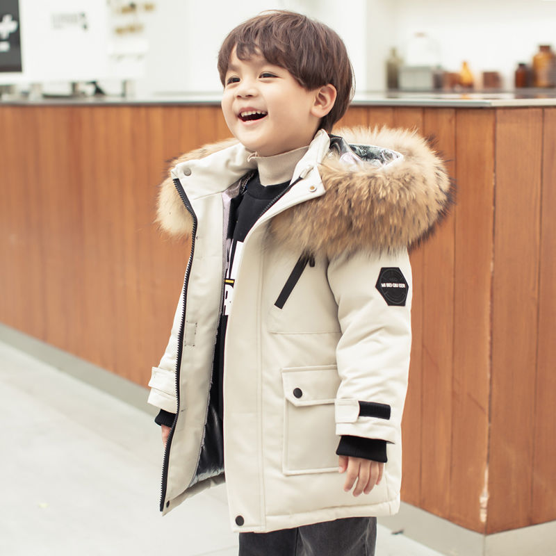 正品亲子男童貉子毛领羽绒服2025新款加厚中小童装白鸭绒宝宝外套 - 图2